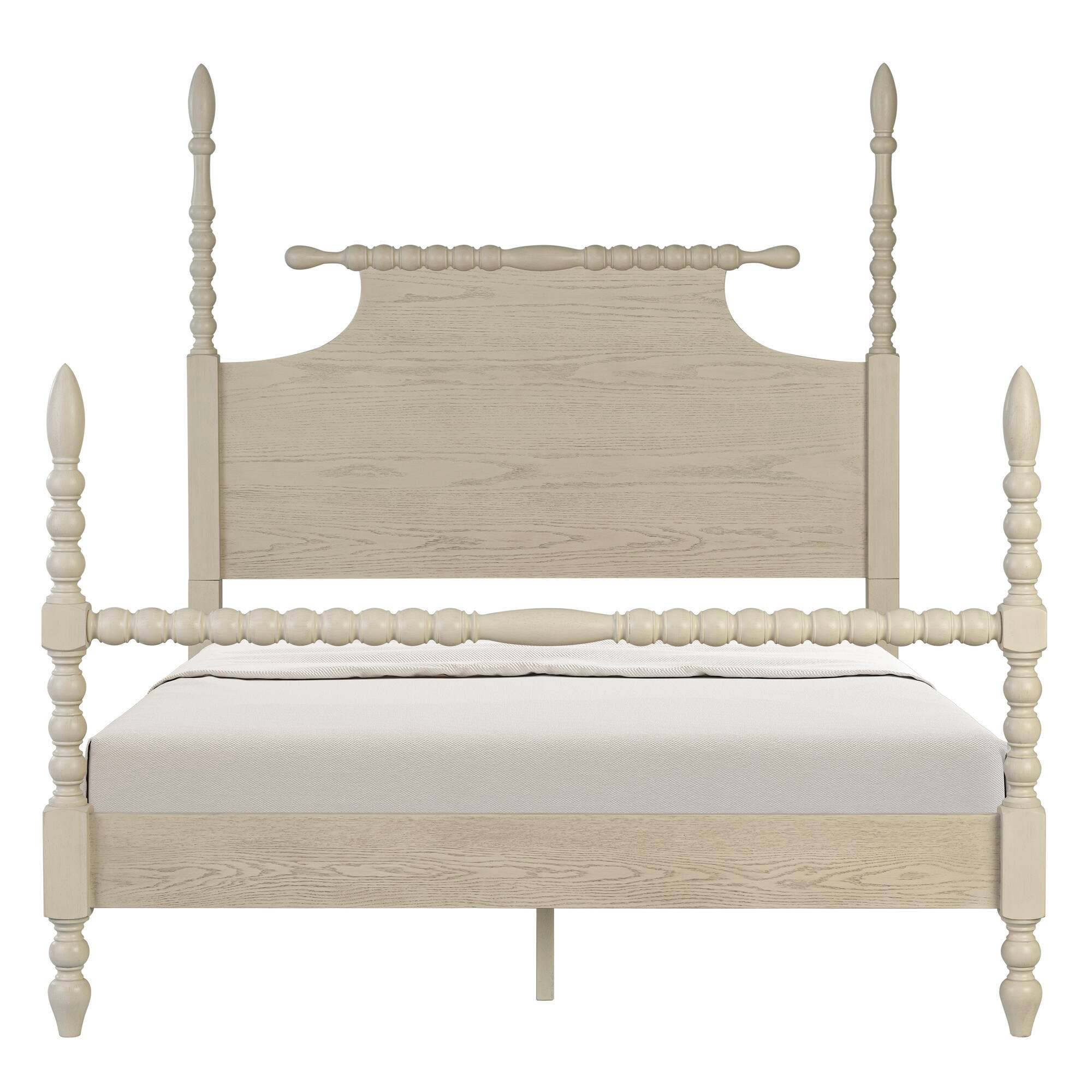 Olliix - Wholesale Bed - Rolling Pin Style Turned Post Bed Bedframe, Antique Cream*1