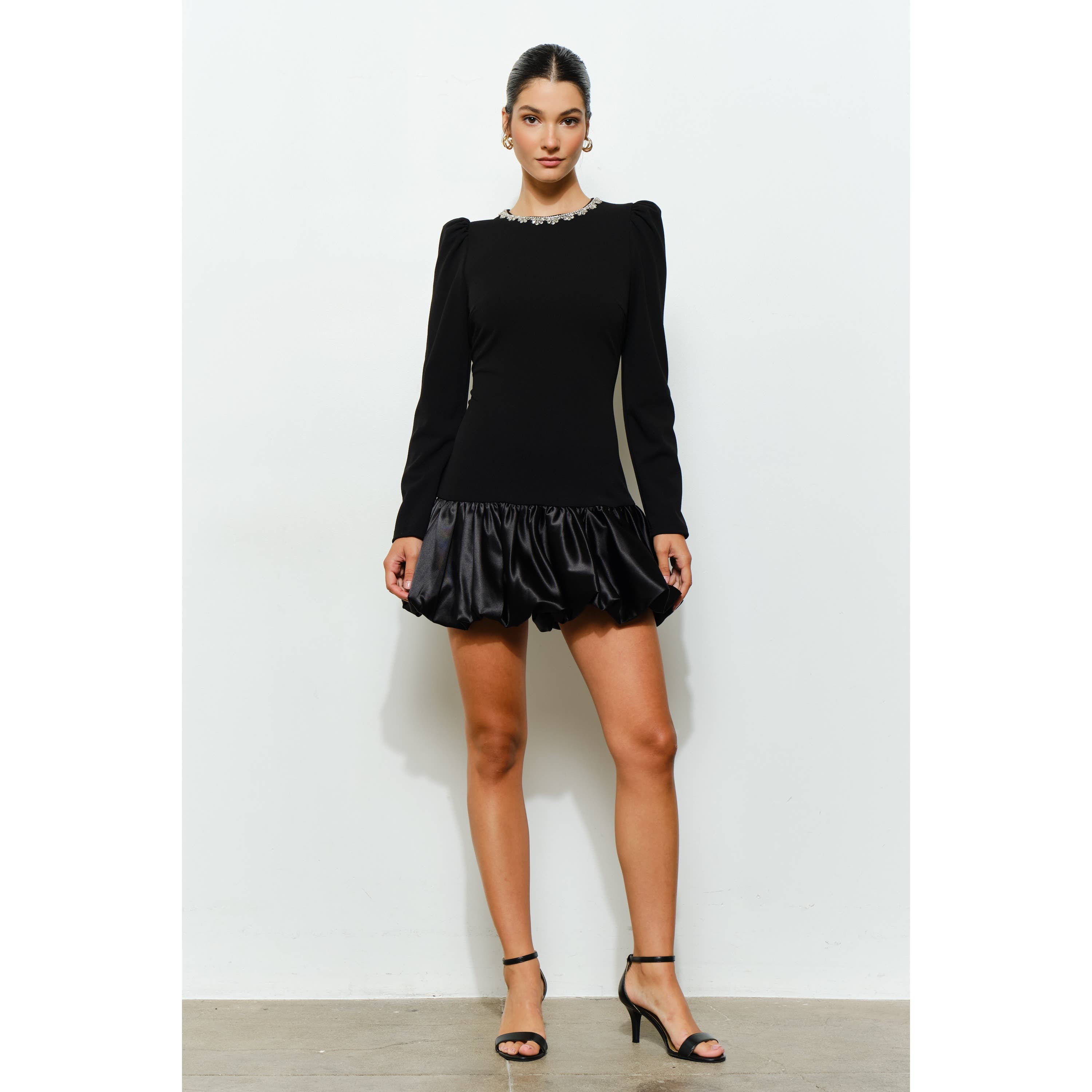 INA - Wholesale Dress - Women's - Jewel-Embellished Puff-Sleeve Bubble Mini Dress4