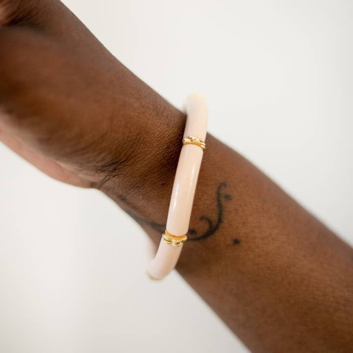 Skinny Acrylic Bamboo Bracelet: Beige for wholesale by The Worthy Co