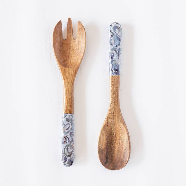 Kim Hovell Art - Wholesale Serving Utensil - Wooden Salad Utensils - Pewter Shells0