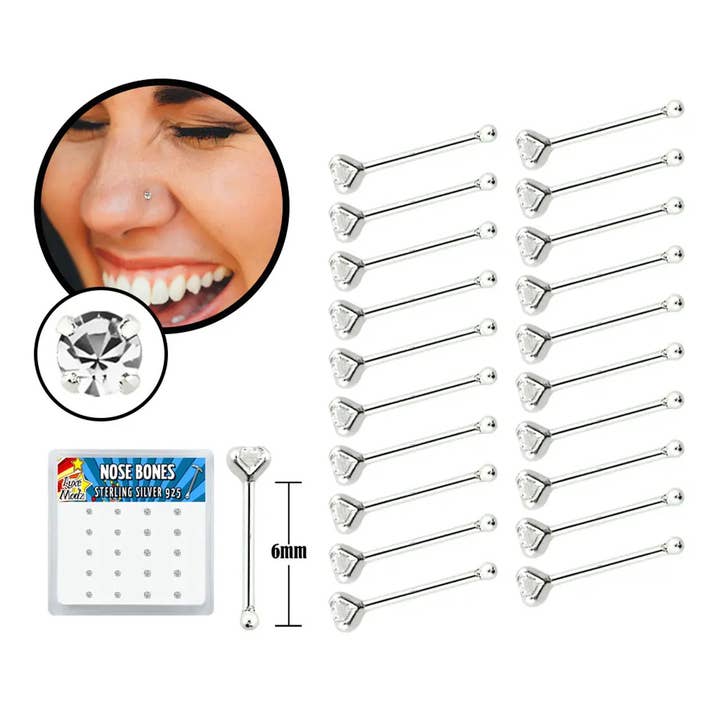 Lion Gothic - Wholesale Jewelry Set - 20PCS Nose Studs Rings 22G Sterling Silver Crystal CZ