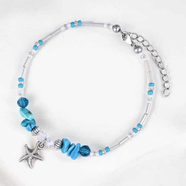 Silver Starfish Turquoise Anklet for wholesale by Cape Diablo