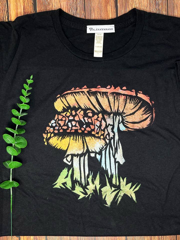 Mushrooms Hand Painted Bamboo Crew Neck Tee for wholesale by Third Wolf Designs