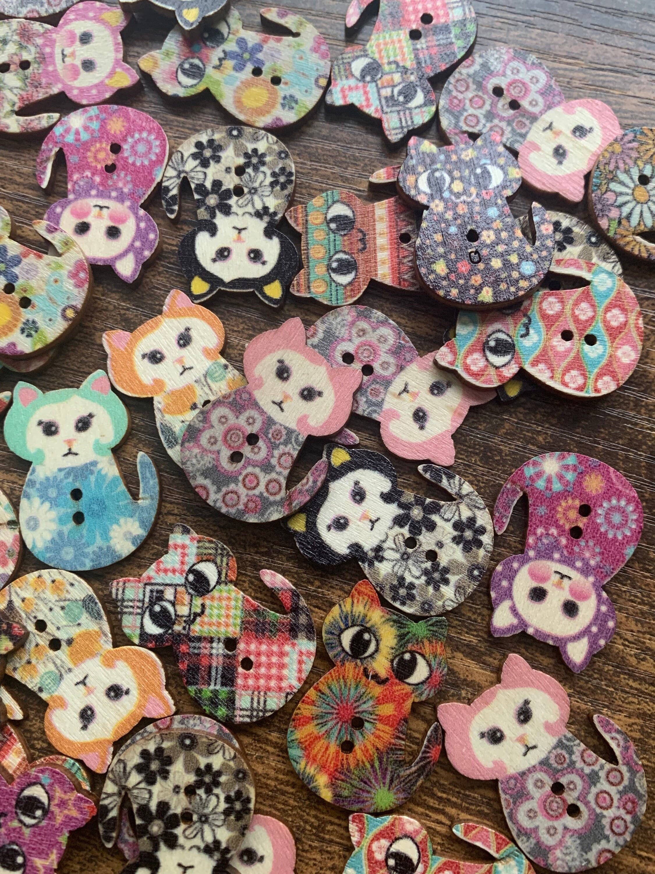 Magnifique Hearts - Wholesale Sewing Button/Snap - Wooden Cat Buttons, 1.2 Inch, Cat Buttons, Assorted Styles,2
