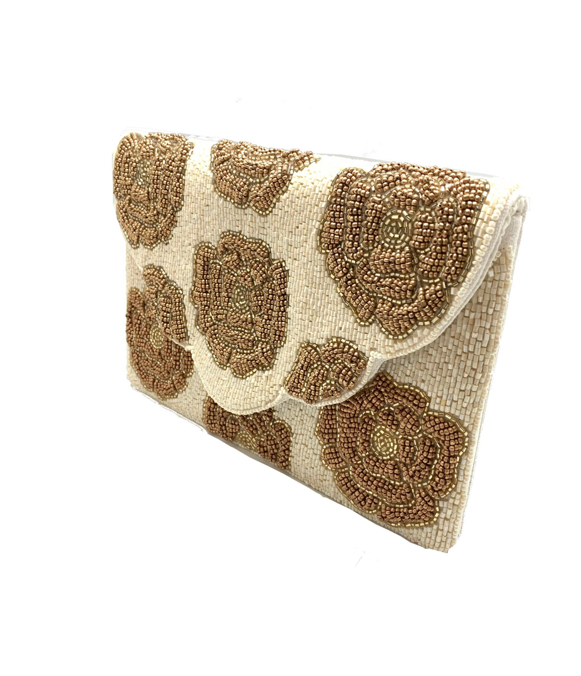 Ole - Vente Pochette – femme - Pochette à perles fait main avec motif floral vert LAC-SS-19110