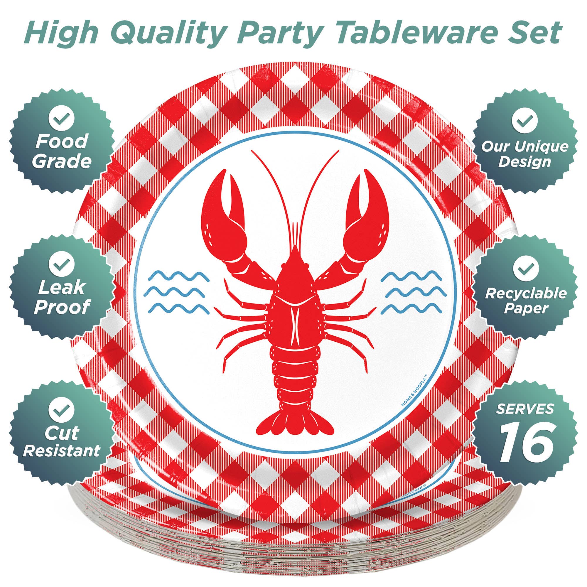 Home & Hoopla - Wholesale Disposable Plate - Crawfish Theme Party Dinner Plate (16ct)2