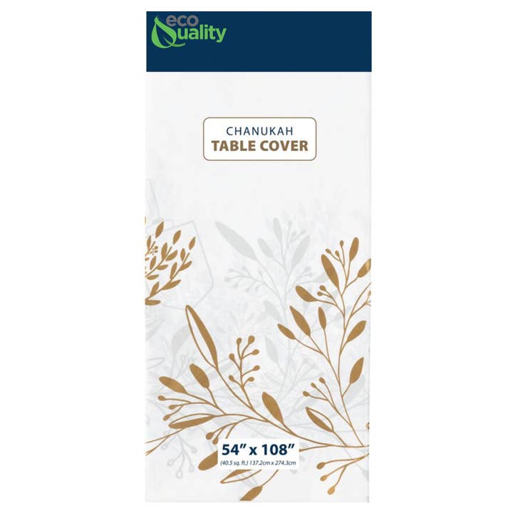 Cubierta de mesa de Janucá blanco/dorado 54 ″ x 108 ″ para venta al por mayor de EcoQuality