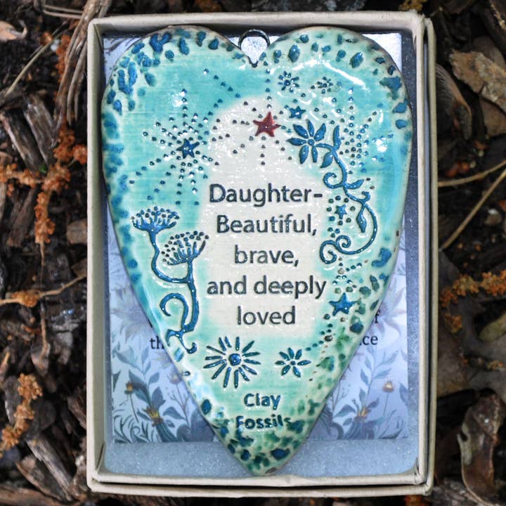 Daughter, beautiful, brave, boxed gift, USA handmade for wholesale by Clay Fossils
