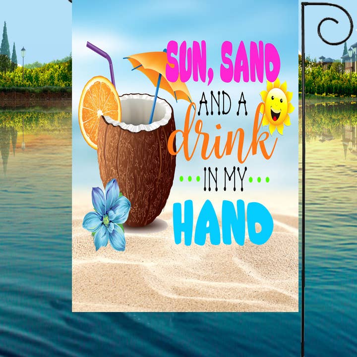 Happy Cow Lawn Decor - Wholesale Flag - Sun Sand Drink Hand Garden Flag #G1963