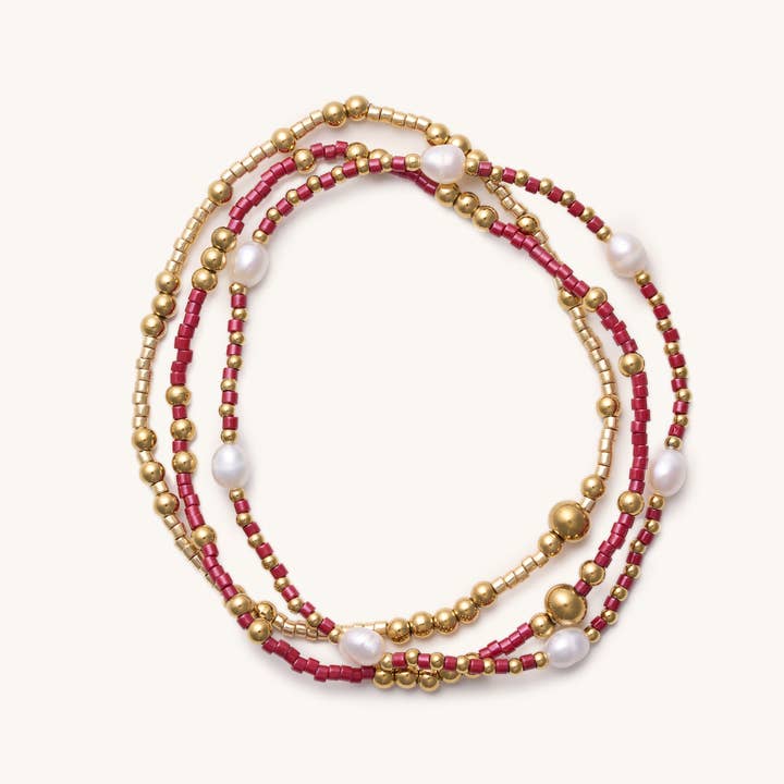 Ruby and Pearl Bracelet Set for wholesale by Nikki Smith Designs