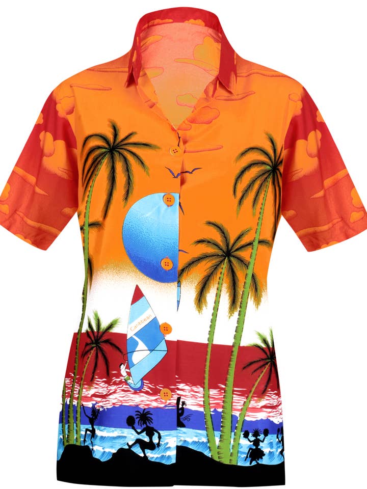 Beachwear Femmes Chemisier manches courtes Aloha Shirt Hawaiian We pour la vente par LA LEELA \ HAPPY BAY
