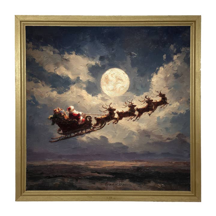 ginger blue - Wholesale Art Print - Santa Flying under Full Moon15