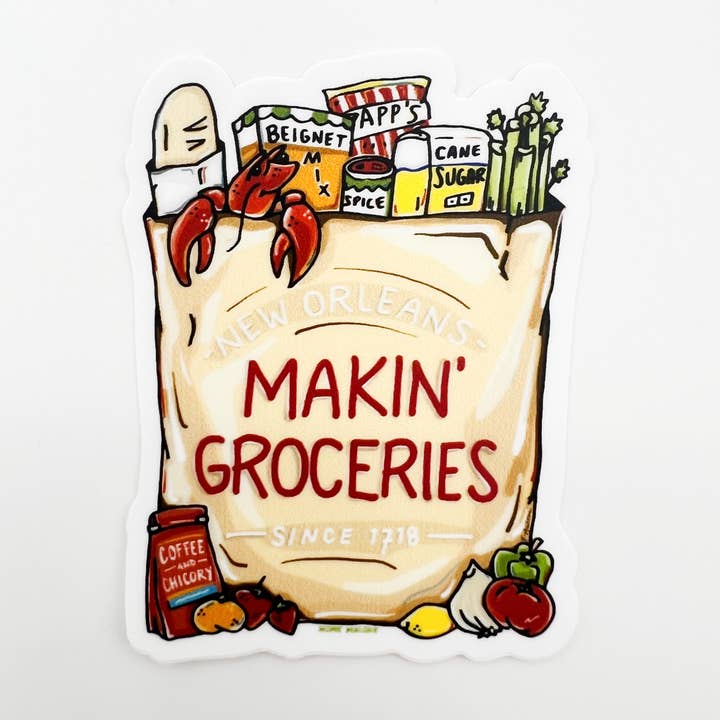 Pegatina Makin' Groceries, calcomanía icónica y linda de Nueva Orleans para venta al por mayor de Home Malone