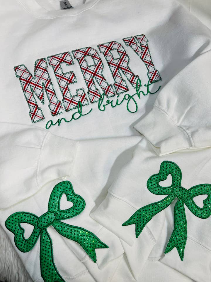 April's Sew Vinyl - Wholesale Sweatshirt - Unisex - Merry and bright Christmas Sweatshirt, Side Bow 1