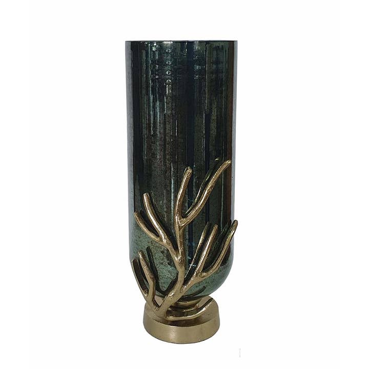 A&B Home Group Inc. - Wholesale Vase - 7x6x17" Glass Vase With Aluminum Base - Gold/Silver/Black2