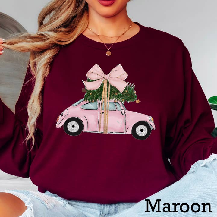 Shoppe SHC - Wholesale Graphic sweatshirt – Women’s - Pink Christmas Car Christmas 2025 Long Sleeve Shirt | Gildan8