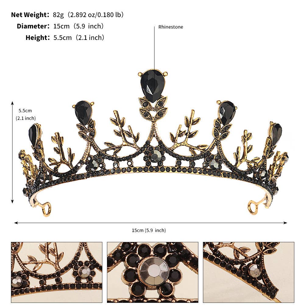 Tourtiwi - Wholesale Tiara - Women's - Obsidian Tiara Rhinestone Alloy Headdress Black Crown42