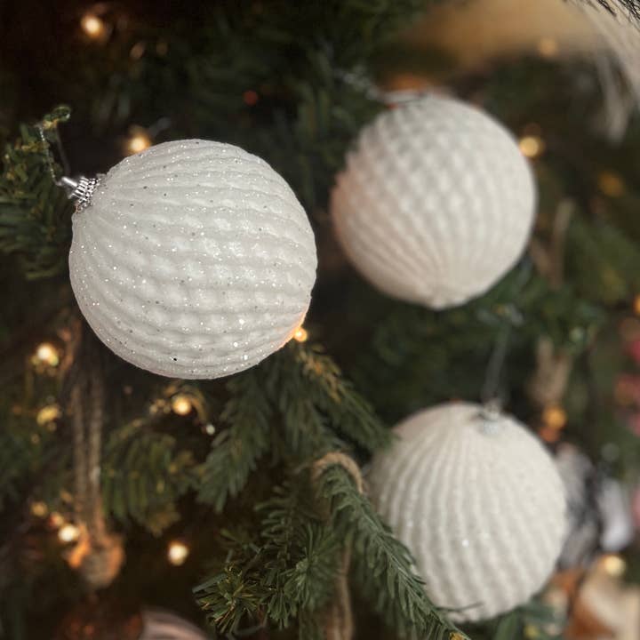 Wholesale Home Decor - Wholesale Ornament Set - White Sparkle 3in Ornament Set 3