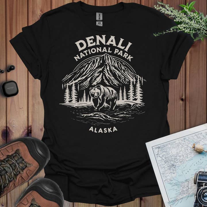 T-shirt Unissexo de Estilo Suave do Parque Nacional Denali Alasca por atacado de Parks Apparel