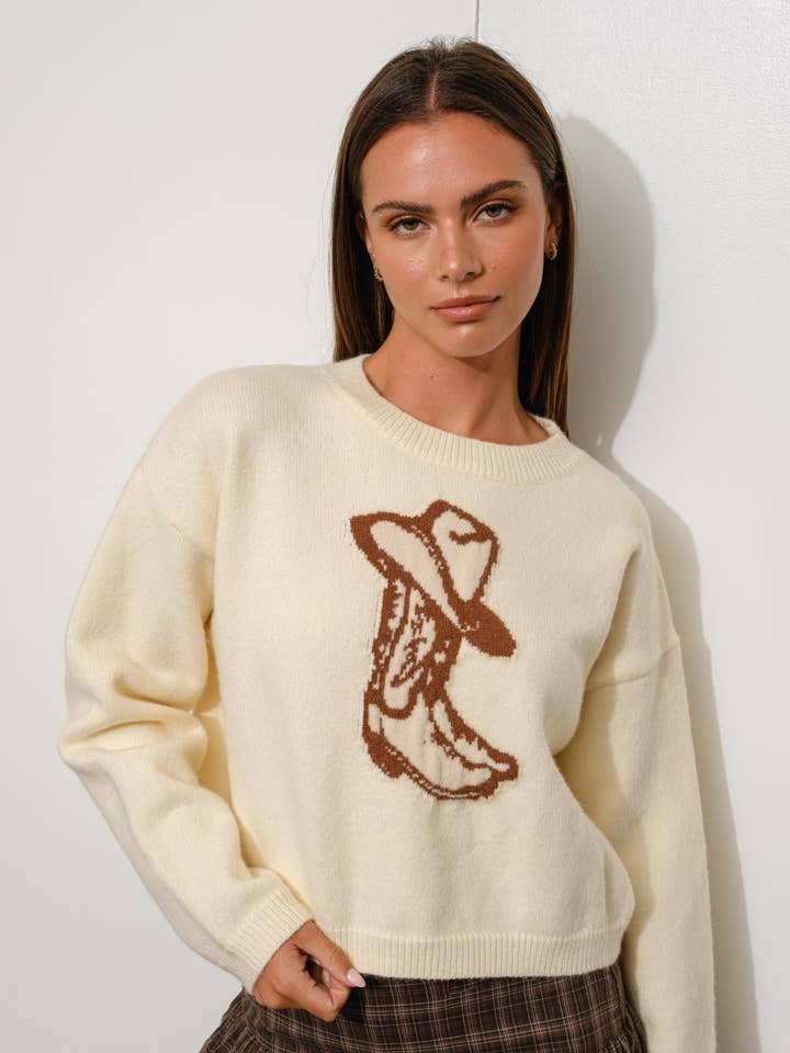 Cream COWBOY SWEATER for wholesale on Faire