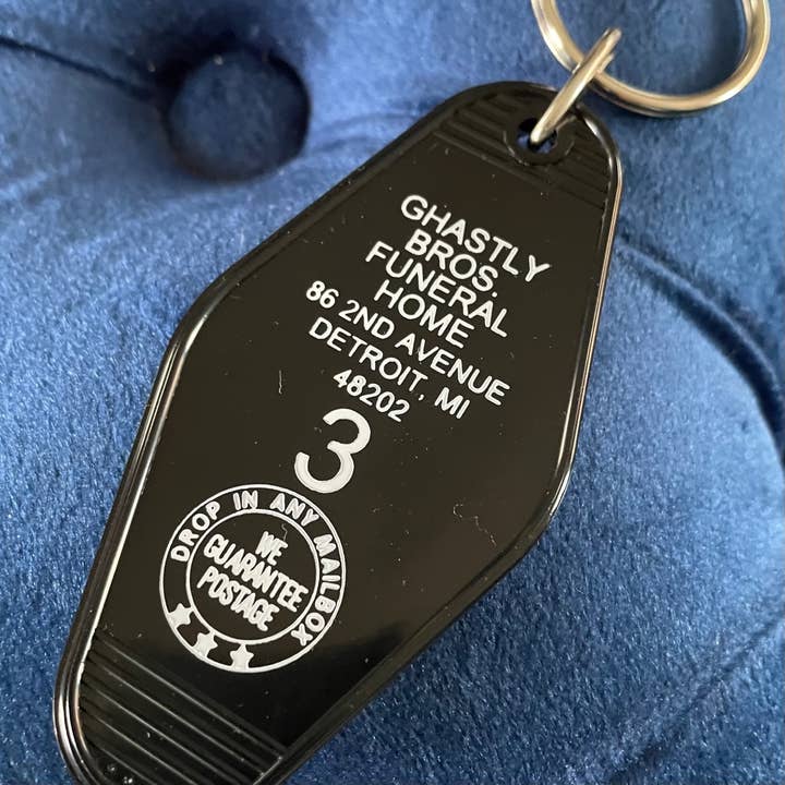 Motel Key Fob - Ghastly Bros. Funeral Home for wholesale by The 3 Sisters Design Co.