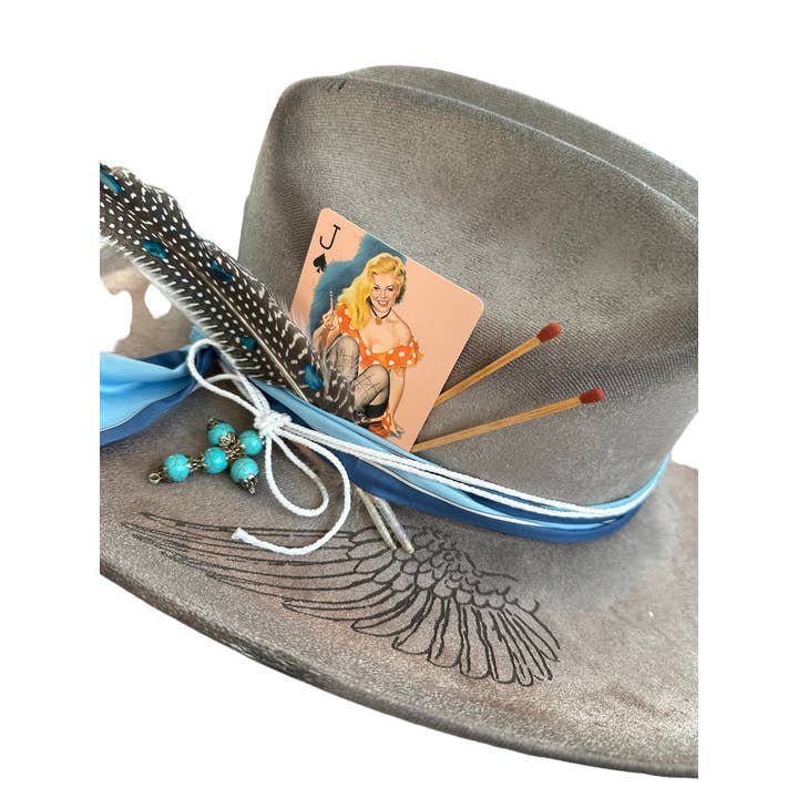 Wild Indigo - Wholesale Cowboy Hat - Women's - Hold My Halo Angel Wing Burnt Cowboy Hat