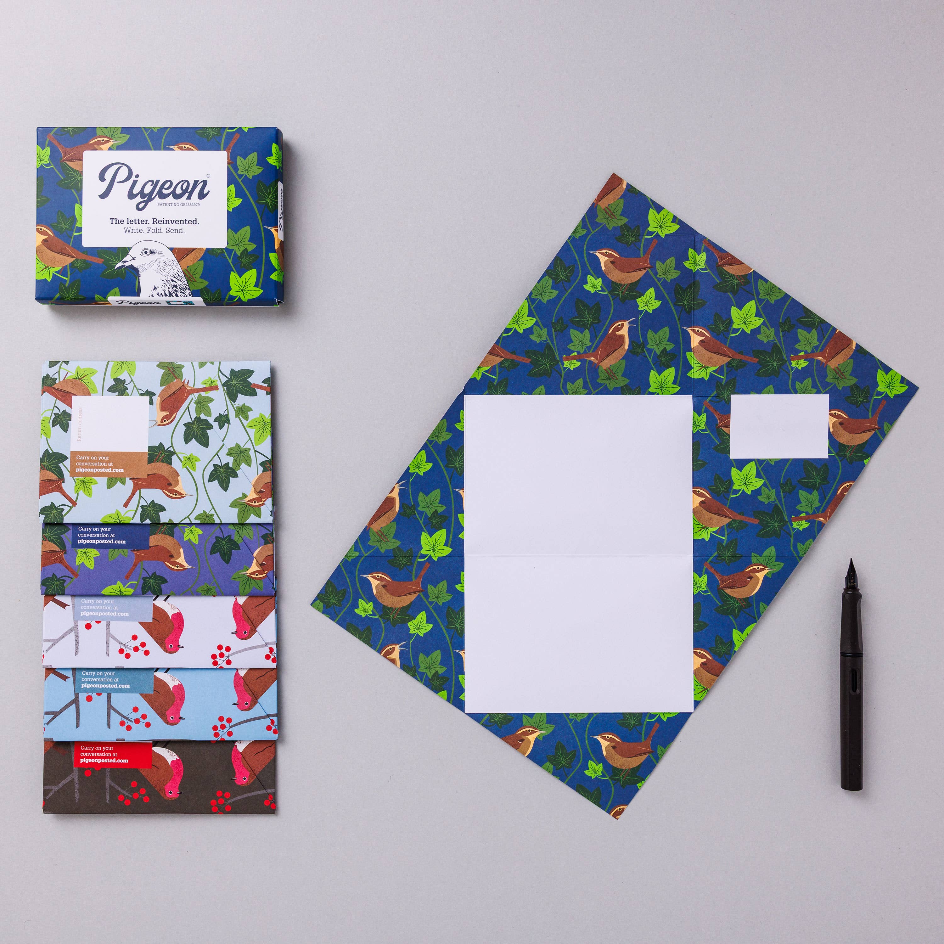 pigeonposted - Wholesale Stationery/Notecard Set - Robin & Wren Pigeon, Folding Letter Set – Pack of 6 Letters1