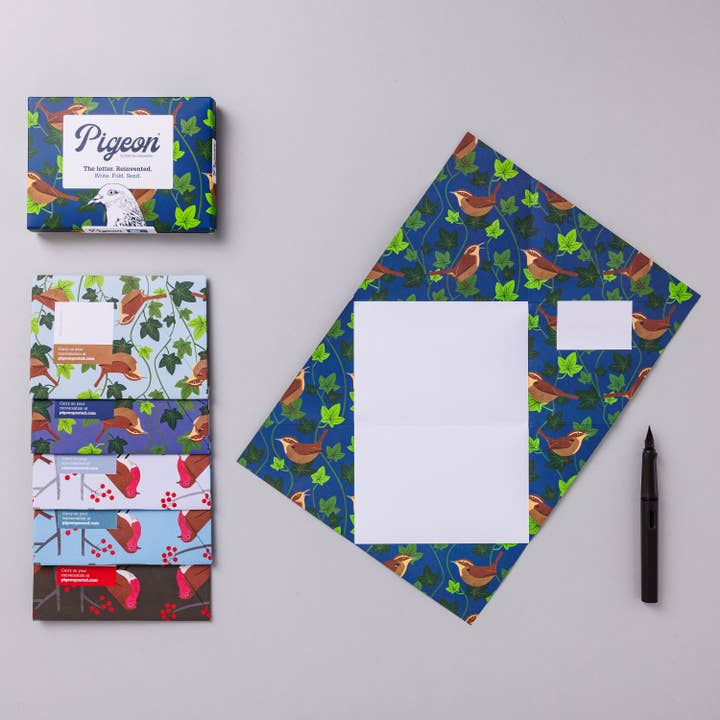 pigeonposted - Wholesale Stationery/Notecard Set - Robin & Wren Pigeon, Folding Letter Set – Pack of 6 Letters1