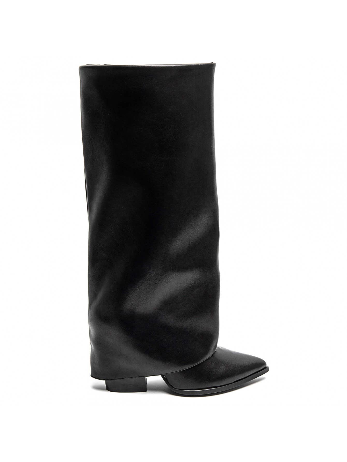 BLACK FOLD OVER MID BLOCK HEEL KNEE HIGH WESTERN COWBOY BOOT for wholesale on Faire3