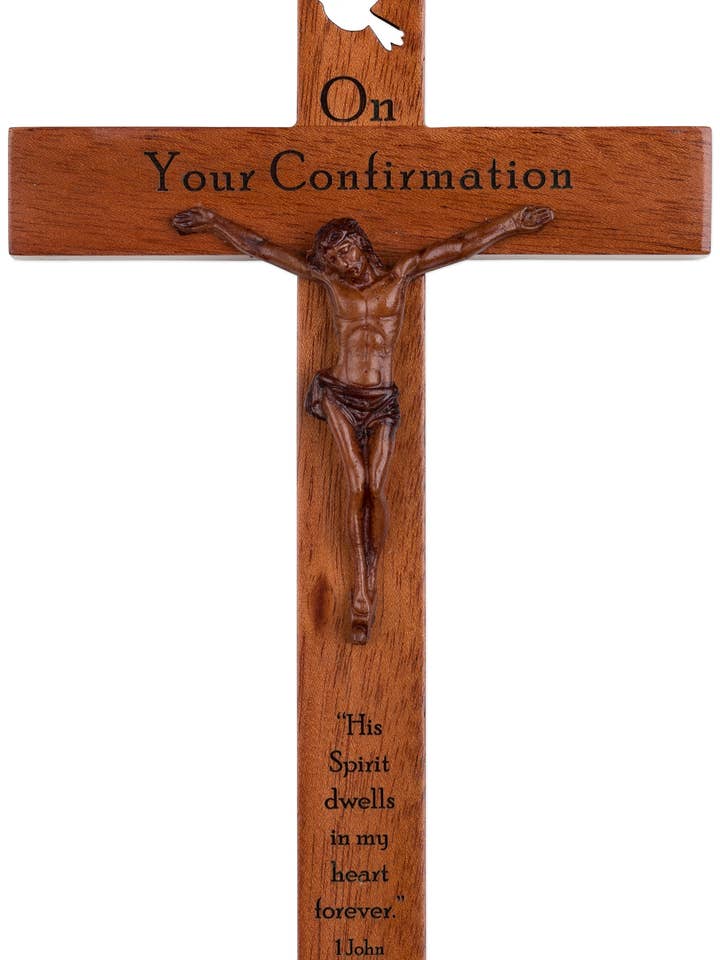 8" Crucifix-Dove Cutout-Mahog for wholesale by H.J. SHERMAN COMPANY, INC.