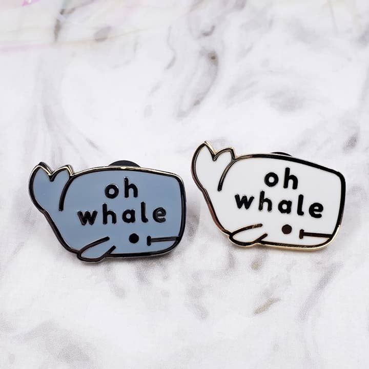 'Oh Walvis' Grappige Emaille Speldje voor wholesale door Opalescent Eel Illustration & Design
