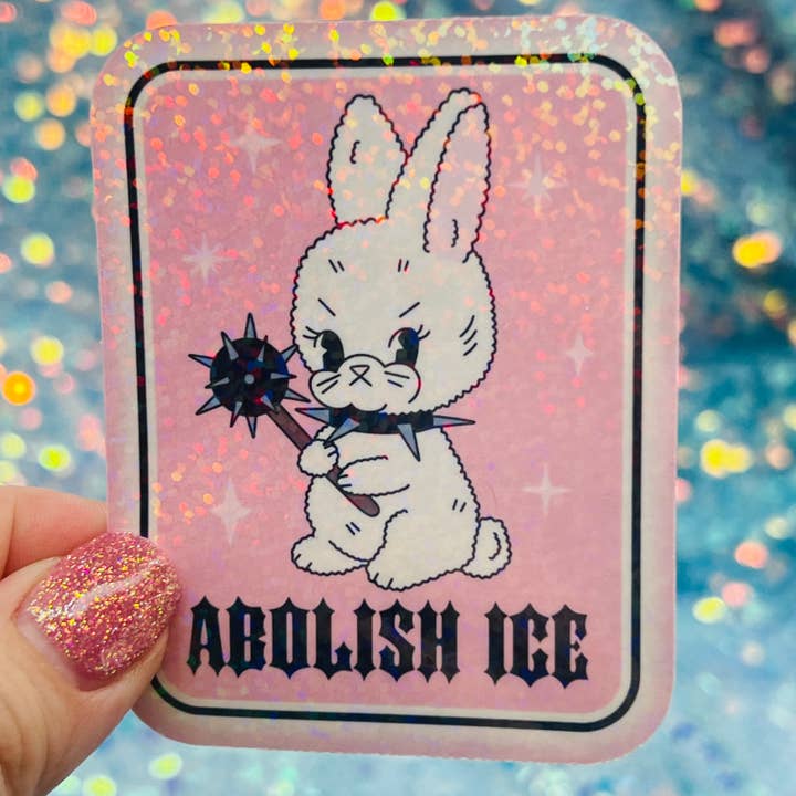 WS Abolish ICE Holographic Bunny Sticker for wholesale by FatedFiction