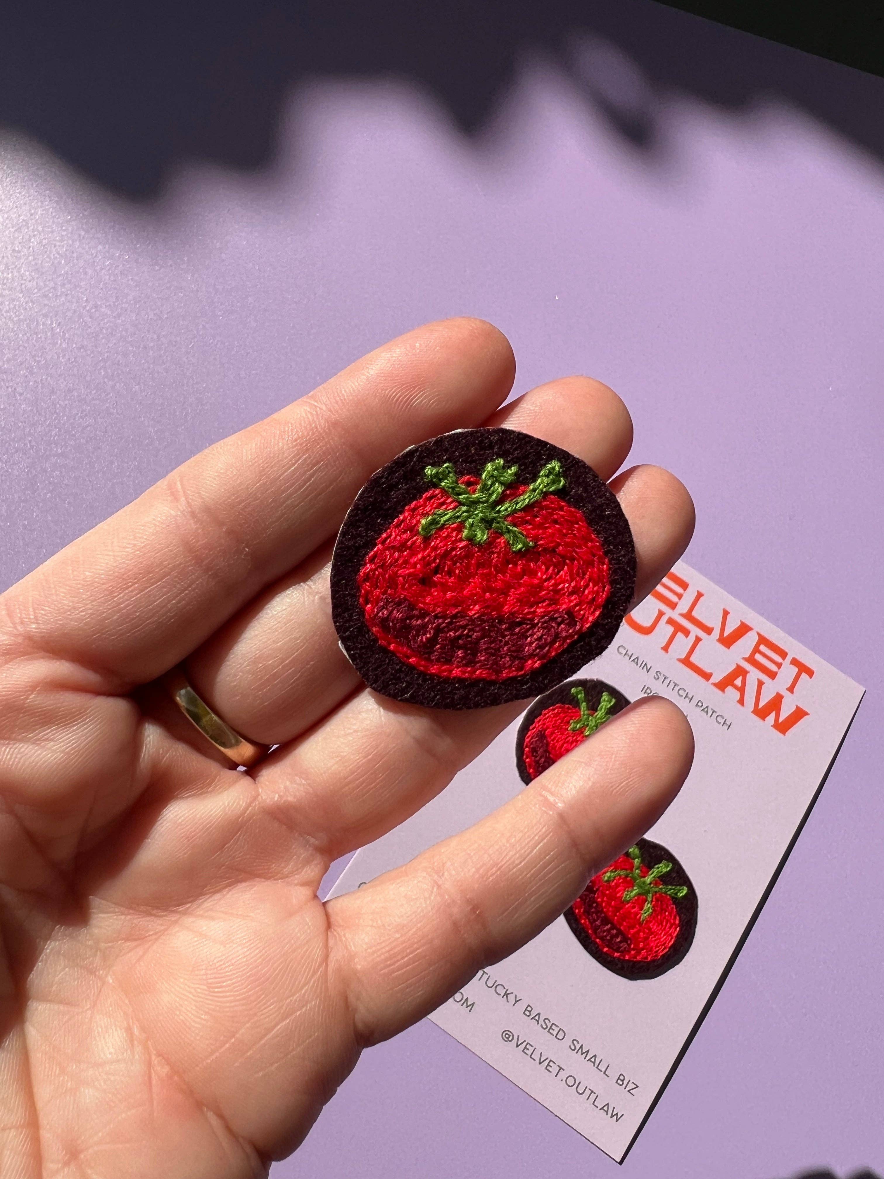 Velvet Outlaw - Wholesale Patch - Tiny Tomato Chain Stitch Iron On Patch - set of 24