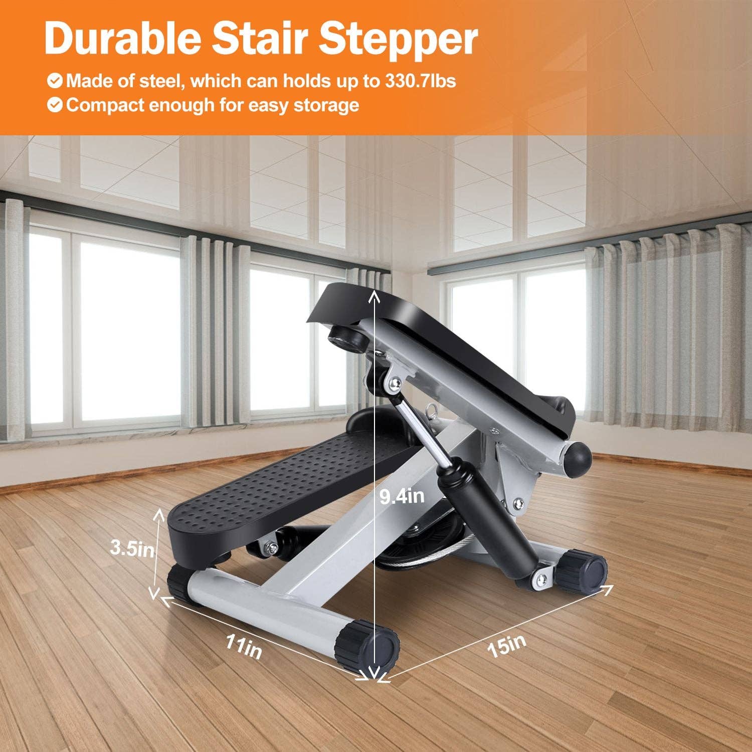 Grey Stepper for Exercise Mini Fitness Stepper with 2 Resistance Bands LCD Monitor Max 330.7LBS Load Stair Stepper Quiet Stepper for wholesale on Faire