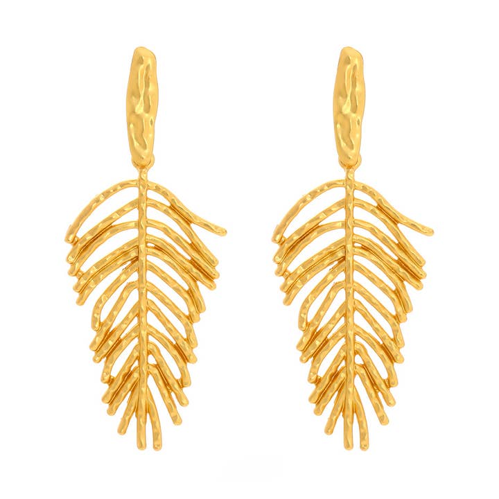 Metal leaf shape earrings Leaf flower earrings for wholesale by Tourtiwi