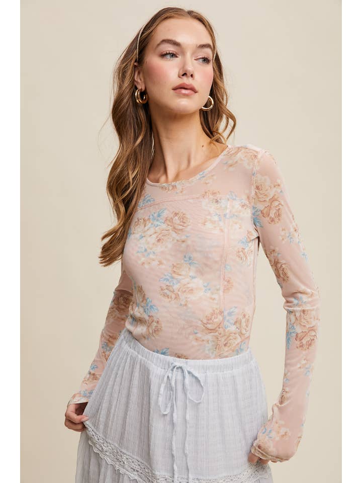 Listicle - Wholesale T-Shirt - Women's - Floral Mesh Long Sleeve Layering Top14