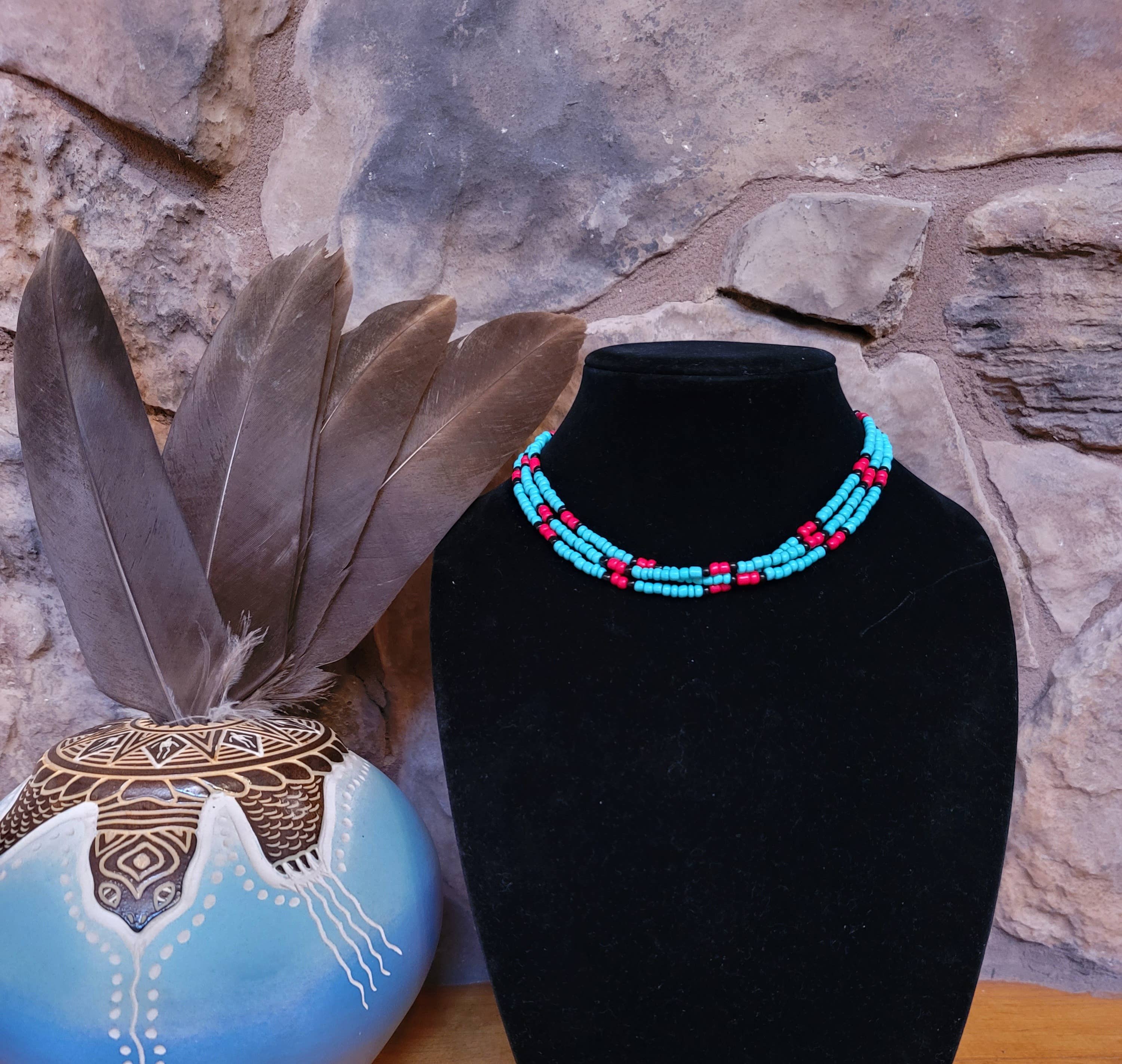 Horse Spirit Studio - Wholesale Choker/Collar - Native American Southwest made Turquoise glass bead choker 6