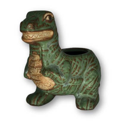 Green Tyrannosaurus Rex Dinosaur Flower Pot Planter for wholesale by Elkhorn Succulents