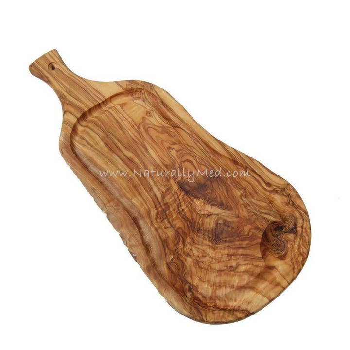 Olive Wood Carving Board with Groove with Handle for wholesale by Naturally Med Inc.