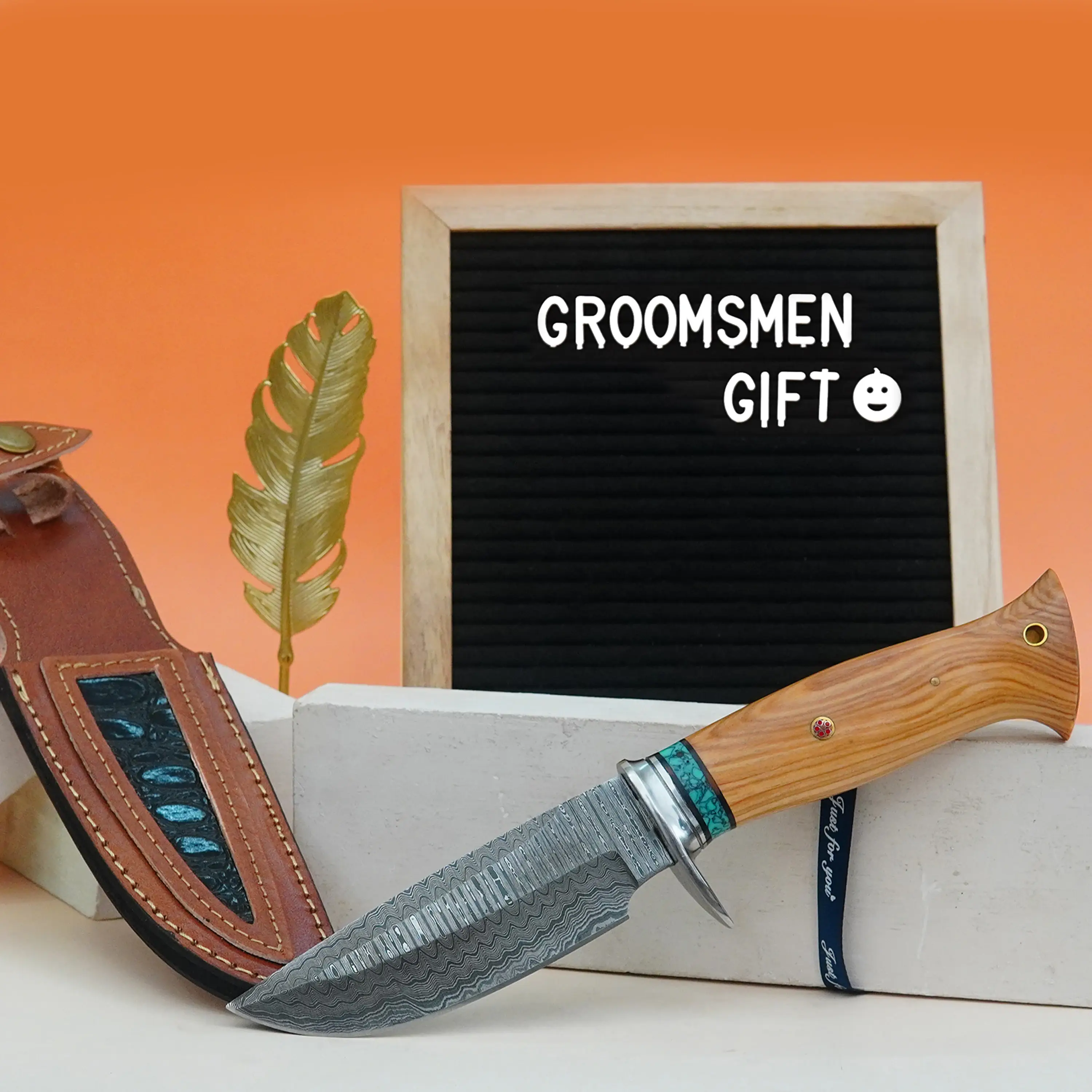 FH KNIVES - Wholesale Pocket Knife/Holder - 10' Handmade damascus steel knife with leather sheath  7