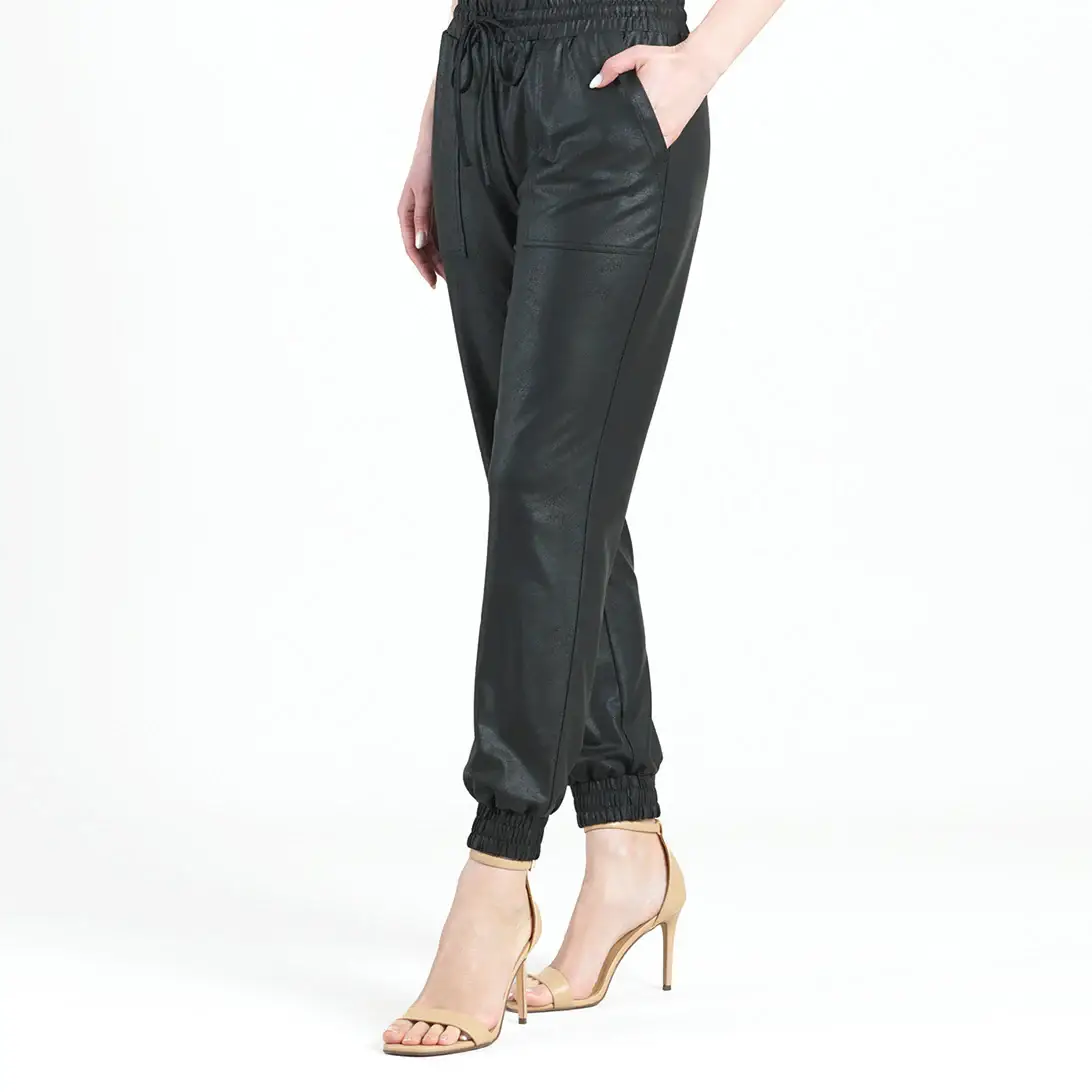 Black PT44L - Liquid Leather ™ Drawstring Jogger Pant for wholesale on Faire3
