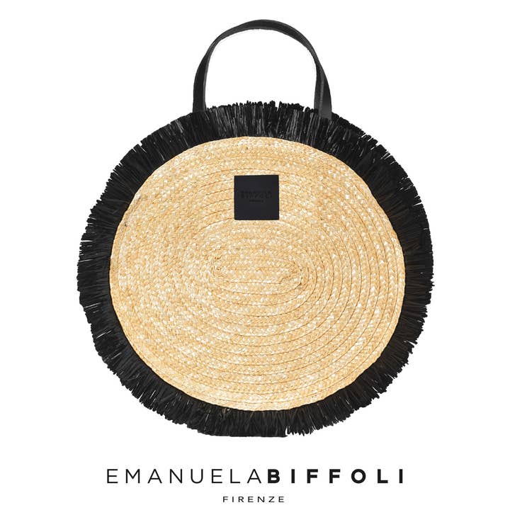 „TROPEA“ STROHSACK MIT SCHWARZEN FRANSEN für den Großhandel von EMANUELA BIFFOLI FIRENZE