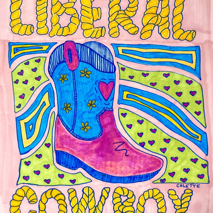 Liberal Cowboy Sticker for wholesale by COLETTE BERNARD