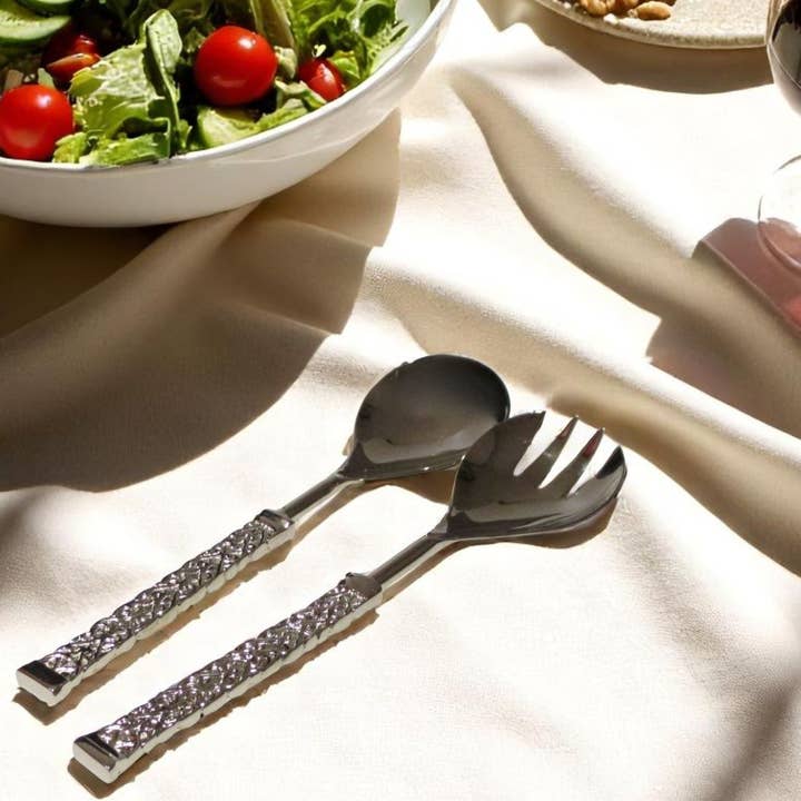 Stainless Steel 2PC Salad Server - Regal Ornate Handle for wholesale by Shastra Home