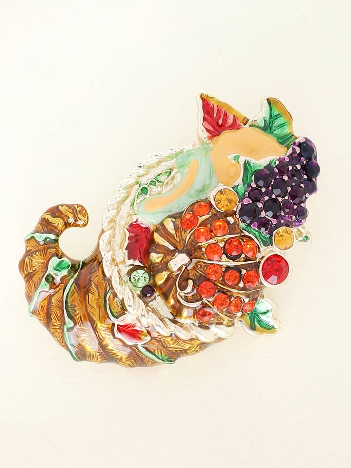 Cornucopia Basket Thanksgiving Brooch Pin for wholesale by SP Sophia Collection