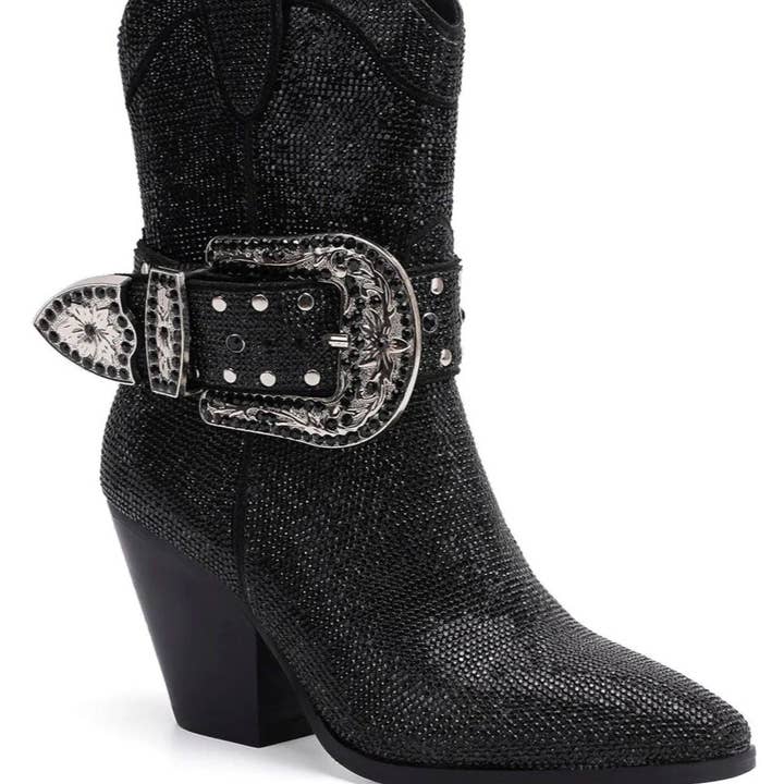 Beast Fashion ANTONIA-03 Women Stacked Heel Rhinestone Cowboy Buckle Belt Boots-12 Pairs Pack-67.35/Pair for wholesale by Mars Sky Shoes Wholesale