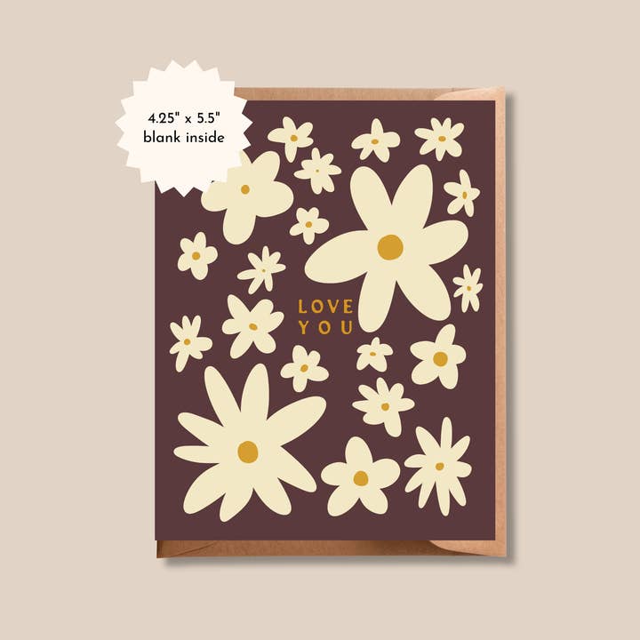 Elsker dig kort | Retro blomstermønster for engroshandel hos Brush + Bird Paper Co.