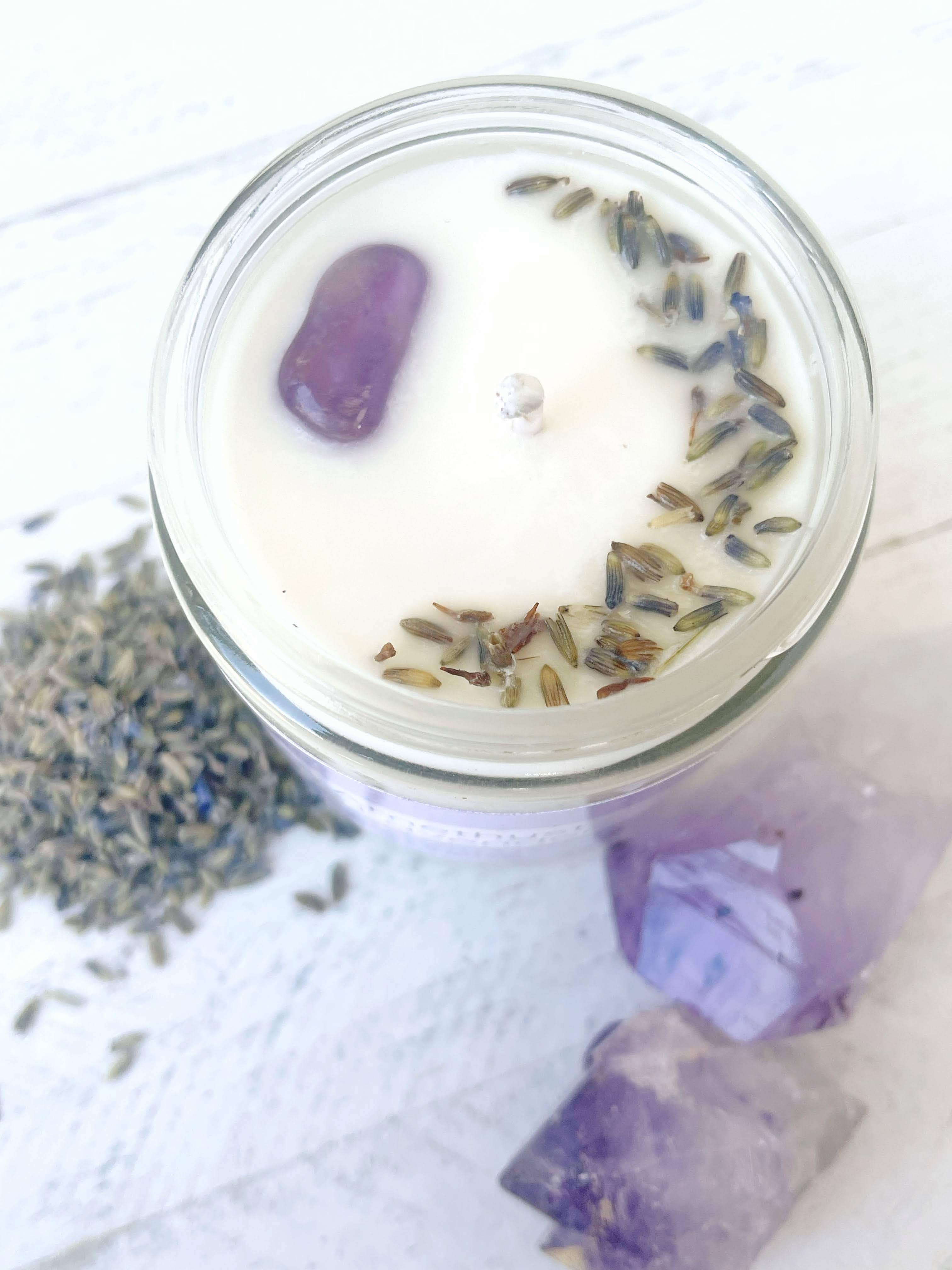 Rage Gems & Jewelry - Wholesale Jar/Filled Candle - Amethyst & Lavender Organic Soy Wax Candle1
