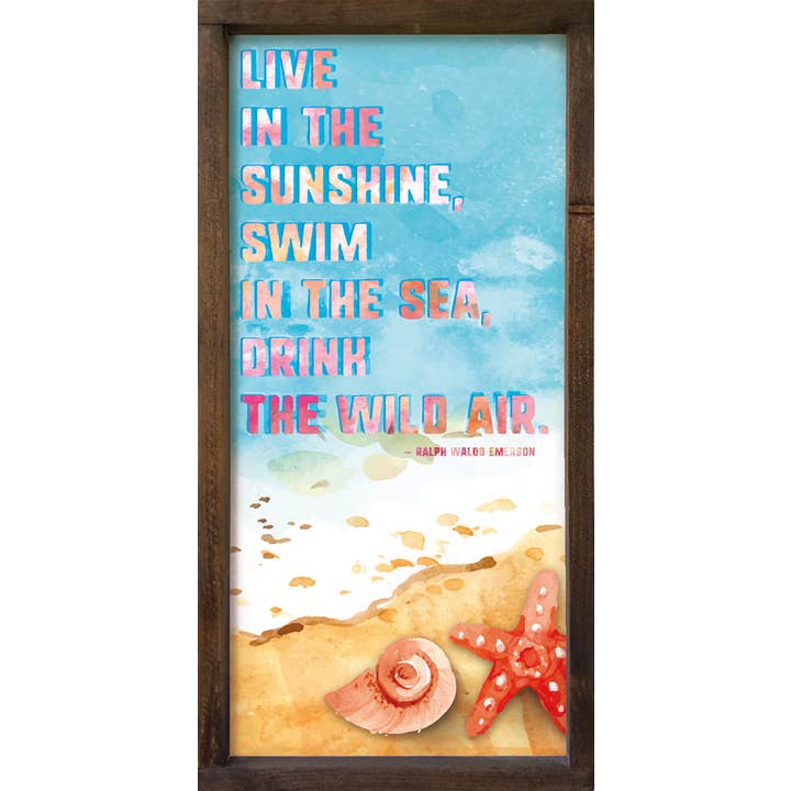 Segno in legno incorniciato «Live in the Sunshine, nuoto nel mare» per la vendita all'ingrosso da parte di SAWDUST CITY