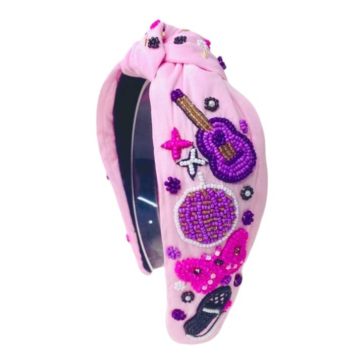 Golden Lily - Wholesale Fashion Headband - Women's - Swiftie Headband - Pink with Guitar, Disco Ball, Butterflies0